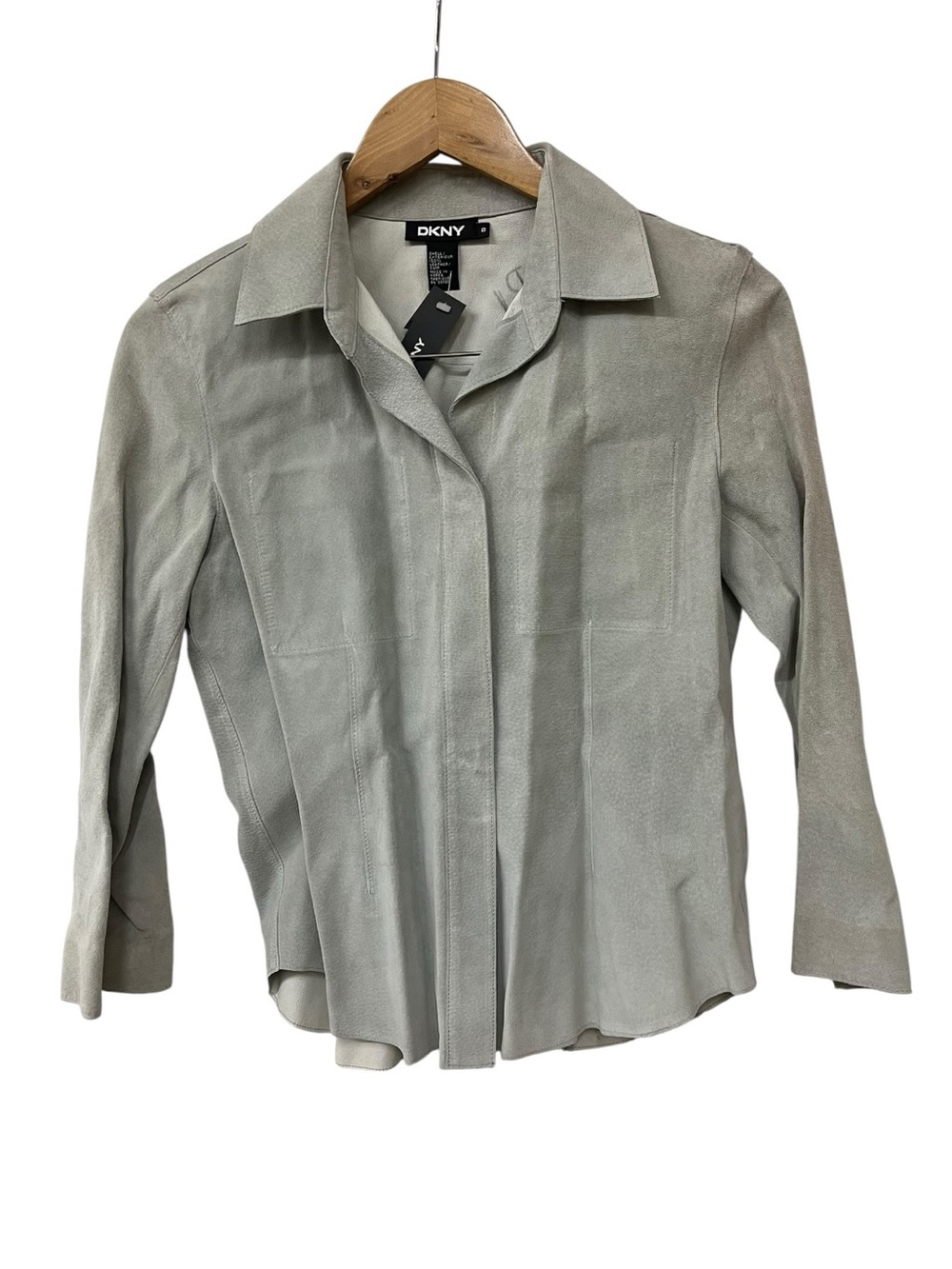 Y2K NWT DKNY Suede Leather Pale Blue Shirt Top 8